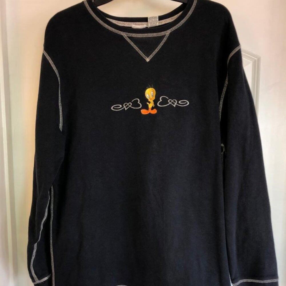 Women's Tweedy Bird Sweatshirt Size L Long Sleeve Crew Neck Warner Bros Navy